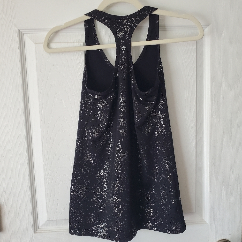 Ivivva by lululemon girls racer back tank black with metallic splatter Size:14